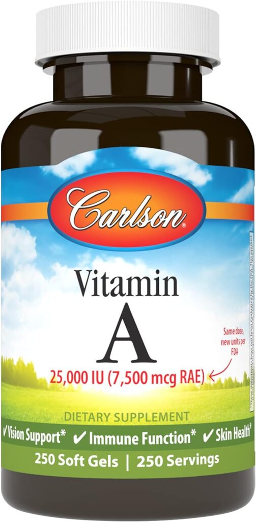 Carlson - Vitamin A, 25000 IU (7500 mcg RAE), Immune Support, Vision Health, Antioxidant, Vitamin A Supplements, 250 Softgels