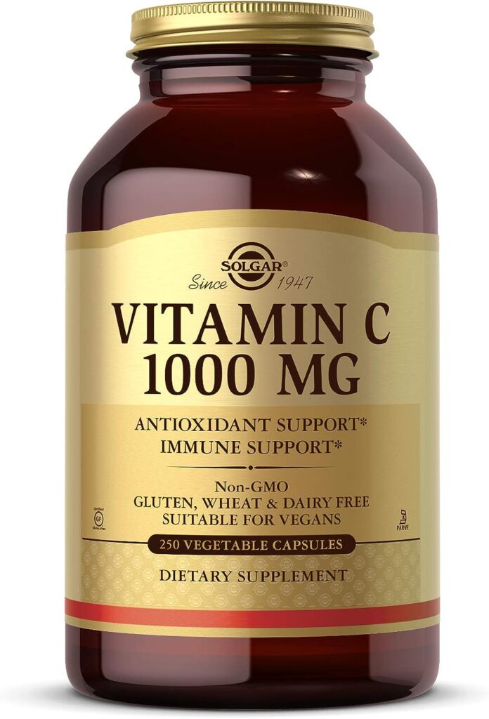 Solgar Vitamin C 1000 mg, 250 Vegetable Capsules - Antioxidant  Immune Support - Overall Health - Healthy Skin  Joints - Bioflavonoids Supplement - Non GMO, Vegan, Gluten Free, Kosher - 250 Servings